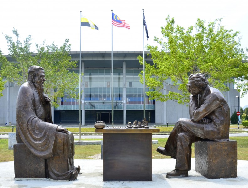 孔子与爱因斯坦肖像坐落在拉曼大学文遗馆附近，它象征着拉曼大学是一所学习与思考并重以及东西文化荟萃的大学。