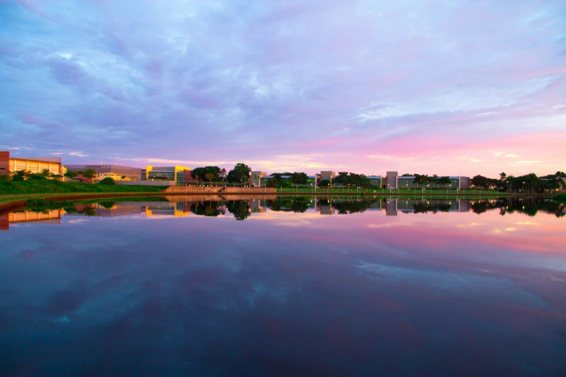 Beautiful sunset over the campus lake